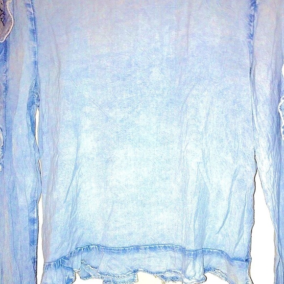 Cotton Jean Top Lace Ruffle Puff Shoulders Button Back, by Style Envy, NWOT, M - Picture 5 of 6